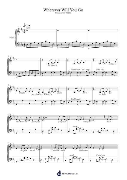 Wherever Will You Go Sheet Music by undefined-Arr.Colyork