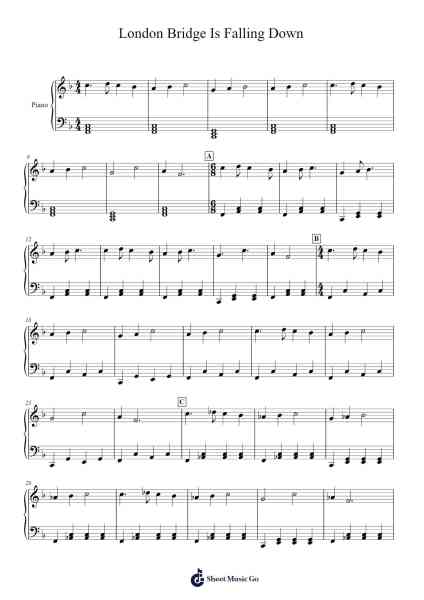 London Bridge Is Falling Down Musica per pianoforte di Danielle Young - Arr.Buckchad