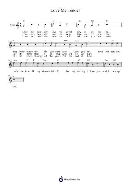 Love Me Tender Sheet Music by Elvis Presley-Arr.Vioo'neil