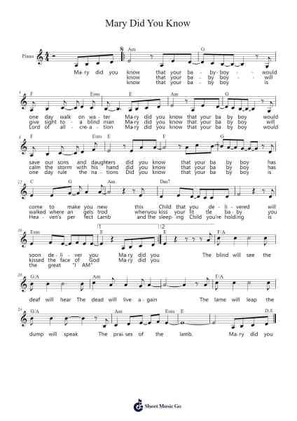 Mary Did You Know Sheet Music by Frank Ohnesorge-Arr.Roxanses Newmorse