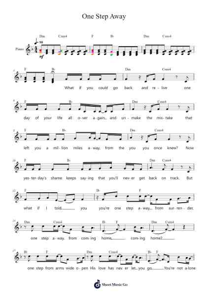 One Step Away Sheet Music by Casting Crowns-Arr.Brumaud