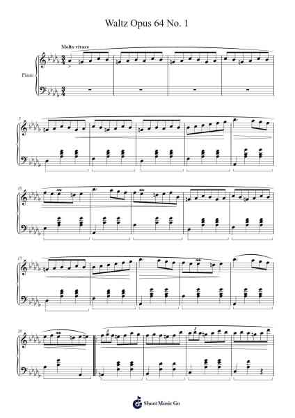 Waltz Opus 64 No. 1 in D Major Minute Waltz 乐谱由 Frédéric François Chopin - 编曲 Scripla Brookfe