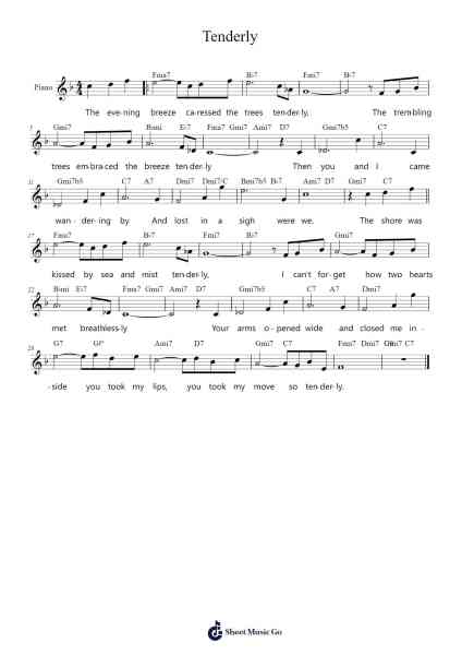 Tenderly in B-flat Musica per pianoforte di Walter Gross - Arr.Churser