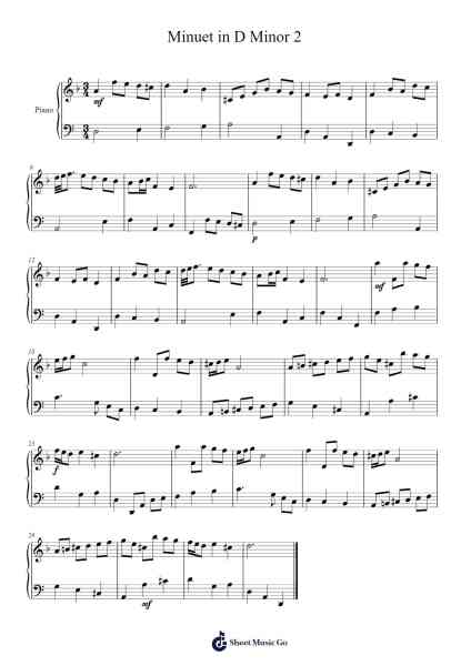 Minuet in D Minor 2 Sheet Music by Johann Sebastian Bach-Arr.Markthur