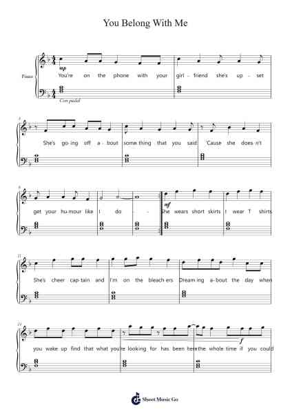 You Belong With Me Sheet Music by Taylor Swift-Arr.Chauburne Fowblair