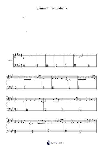 Summertime Sadness Sheet Music by Lana Del Rey-Arr.Poshua Xansweet