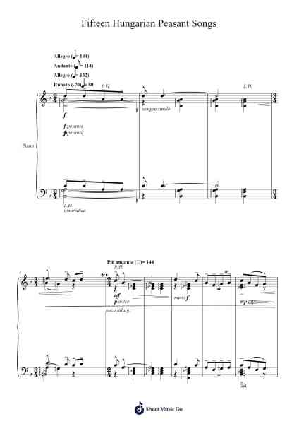 Fifteen Hungarian Peasant Songs Sheet Music by Béla Bartók-Arr.Carldith Saxdunn
