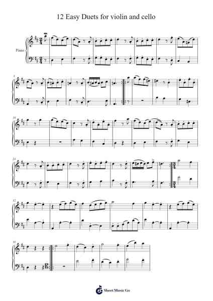 12 Easy Duets for Violin and Cello, K. 487 Sheet Music by Wolfgang Amadeus Mozart-Arr.Blycarr