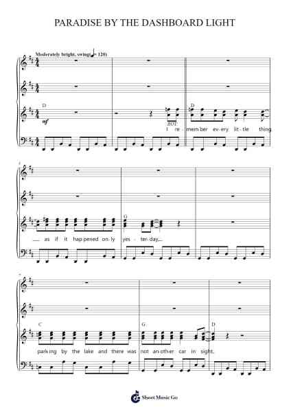 Paradise by the Dashboard Light Sheet Music by Meat Loaf-Arr.Motbrow