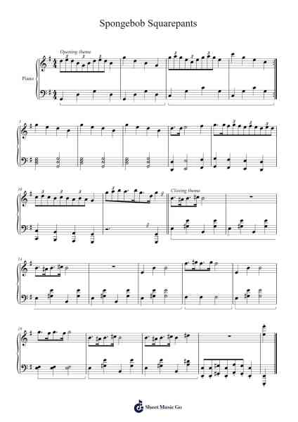 Spongebob Squarepants, opening and closing themes Sheet Music by Stephen Hillenburg-Arr.Poundpe