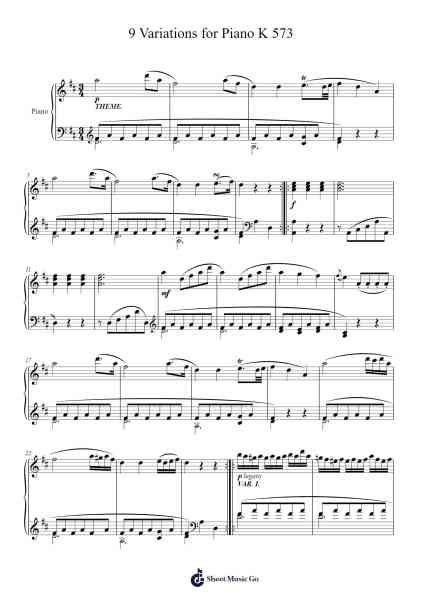 9 Variations for Piano in D Major, K. 573 Sheet Music by Wolfgang Amadeus Mozart-Arr.Hancke Walkstan