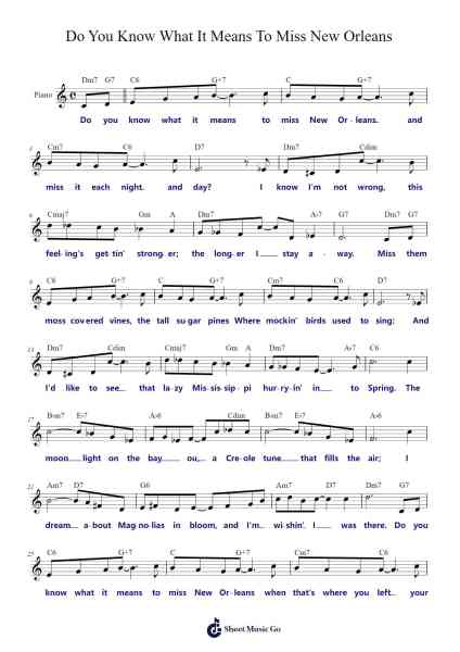 Do You Know What It Means to Miss New Orleans Sheet Music by Yulemy-Arr.Iannet Shelac