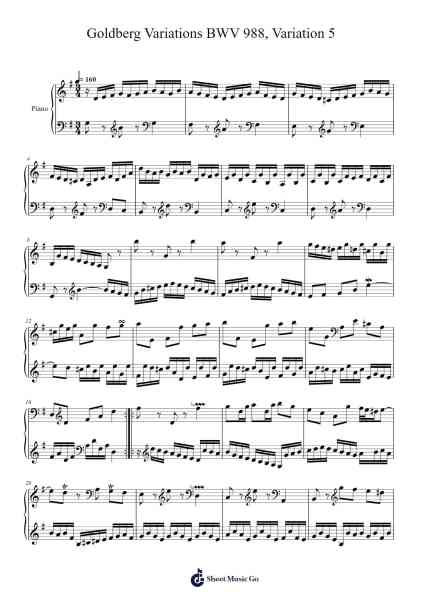 Goldberg Variations BWV 988, Variation 5 Sheet Music by Johann Sebastian Bach-Arr.Cromflower Raeck