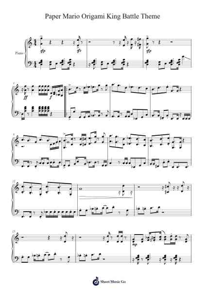 Paper Mario Origami King Battle Theme For Piano Sheet Music by Woolyet-Arr.Brandwight Gillget