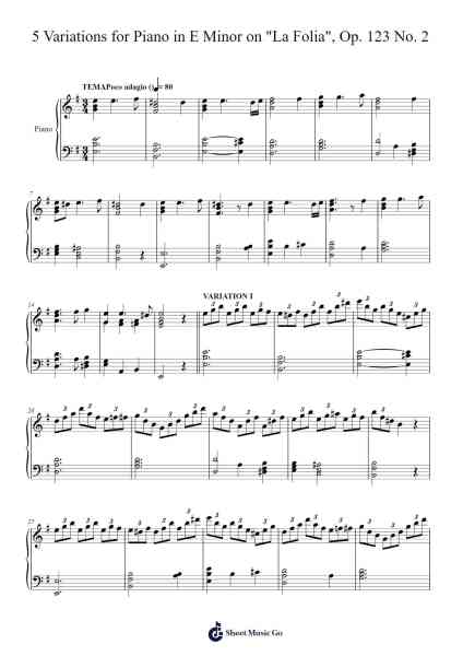5 Variations for Piano in E Minor on "La Folia", Op. 123 No. 2 Sheet Music by Henry Miller-Arr.Manpiers