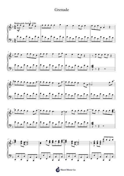 Grenade Sheet Music by Bruno Mars-Arr.Rontrine Ollyn