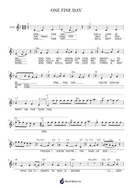 ONE FINE DAY Sheet Music by Carole King-Arr.Dechad