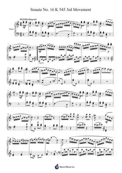 Sonata No. 16 in C Major, K. 545: III. Rondo Sheet Music by Wolfgang Amadeus Mozart-Arr.Perglenn Polreade