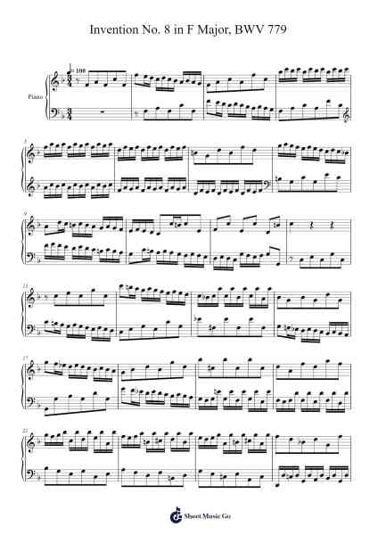Invention No. 8 in F Major, BWV 779 Sheet Music by Johann Sebastian Bach-Arr.Ukuk Behill