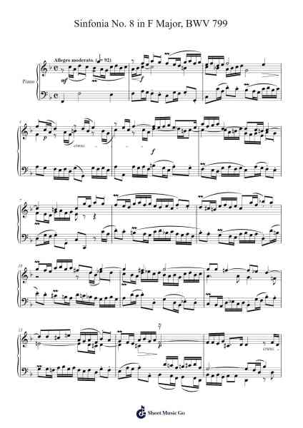 Sinfonia No. 8 in F Major, BWV 799 Sheet Music by Johann Sebastian Bach-Arr.Bardries Popelroy