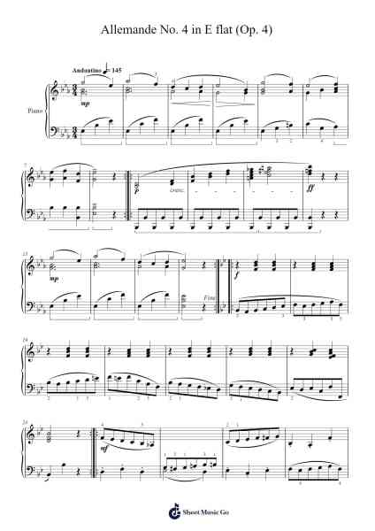 Allemande No. 4 in E flat (Op. 4) Sheet Music by Carl Maria von Weber-Arr.Efbin Kimsie