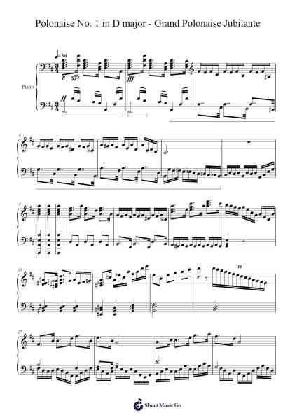 Polonaise No. 1 in D major - Grand Polonaise Jubilante Sheet Music by Frédéric Chopin-Arr.Watloise Fredgee