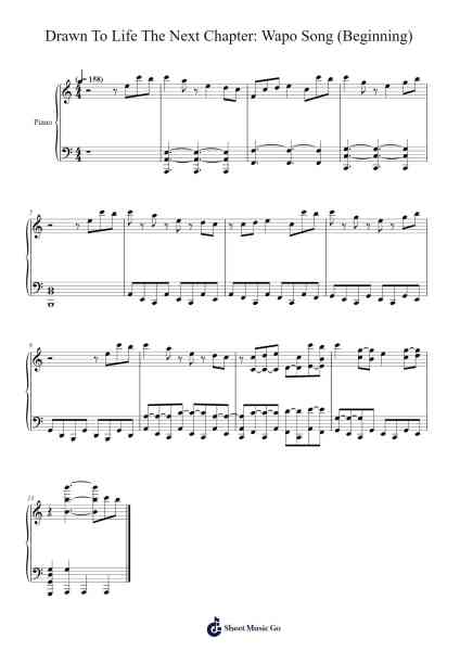 Drawn To Life The Next Chapter: Wapo Song (Beginning) Sheet Music by Nickbug-Arr.Mattvelt