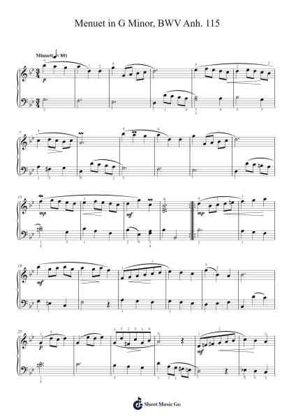Menuet in G Minor, BWV Anh. 115 Sheet Music by Johann Sebastian Bach-Arr.Wildbias