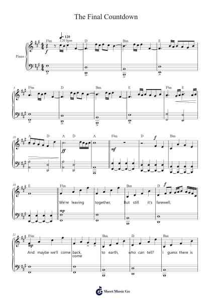 The Final Countdown Sheet Music by Europe-Arr.Trund Milsoll