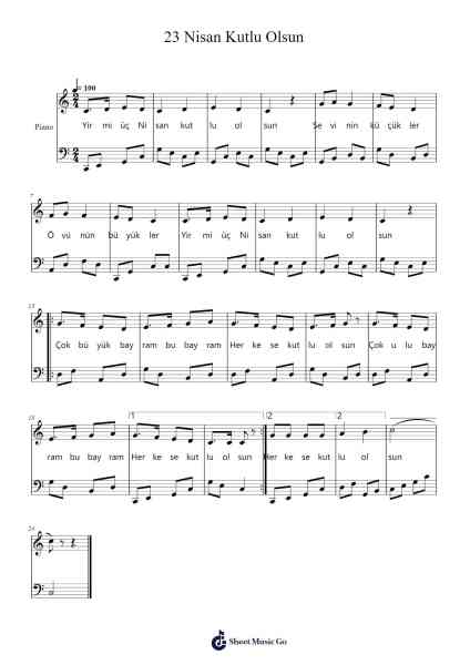 23 Nisan Kutlu Olsun Sheet Music by Halil Bedii Yönetken-Arr.Felliet Prittlynch