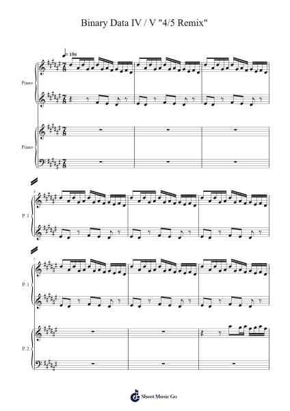 Binary Data IV / V "4/5 Remix" Piano Duet Sheet Music by Melty-Arr.Guygray