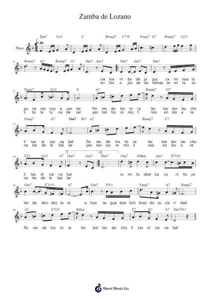 Zamba de Lozano Sheet Music by undefined-Arr.Colyork