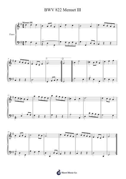 French Suite No. 2 in C Minor, BWV 822: III. Menuet I & II Sheet Music by Johann Sebastian Bach-Arr.Stanthy