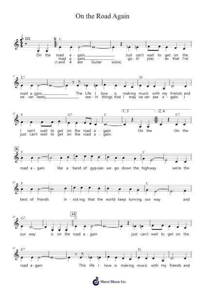 On the Road Again Sheet Music by Willie Nelson-Arr.Cherlius Bunearl