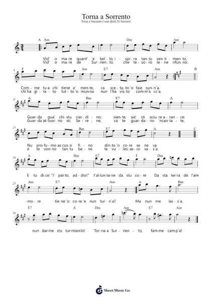 Torna a Surriento Sheet Music by Ernesto De Curtis-Arr.Drewleste Morebia