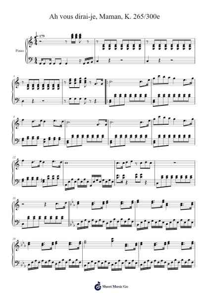 12 Variations on "Ah vous dirai-je, Maman", K. 265/300e (in Fifths) Sheet Music by Wolfgang Amadeus Mozart-Arr.Bairdted Fage