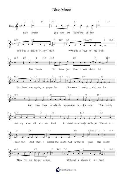 Blue Moon Sheet Music by Richard Rodgers-Arr.Pibriel Pute
