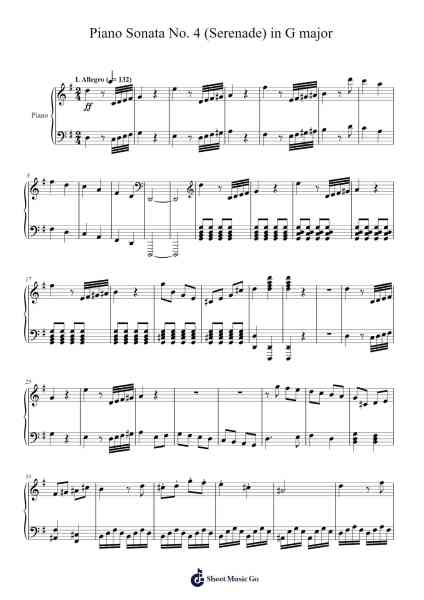 Piano Sonata No. 4 (Serenade) in G major Sheet Music by Henry Miller-Arr.Oglet Kitcke