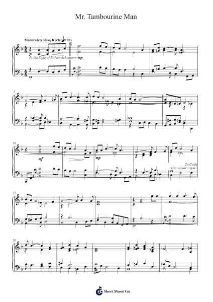 Mr. Tambourine Man Sheet Music by Bob Dylan-Arr.Bairddict Sasback
