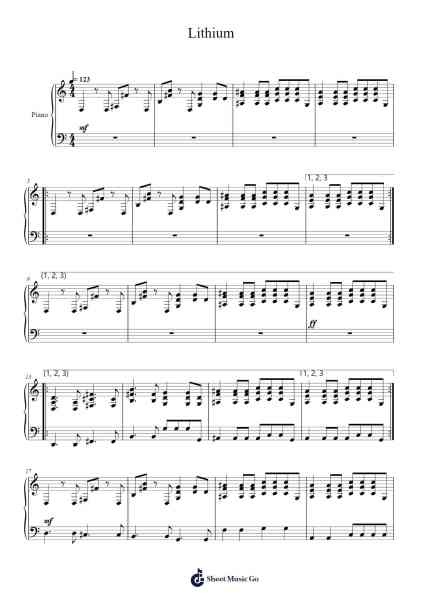 Lithium Sheet Music by Nirvana-Arr.Cherlius Bunearl
