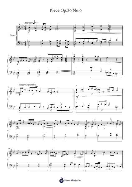 Piece Op.36 No.6 Sheet Music by Needel Deirmag-Arr.Bosphia Wisell