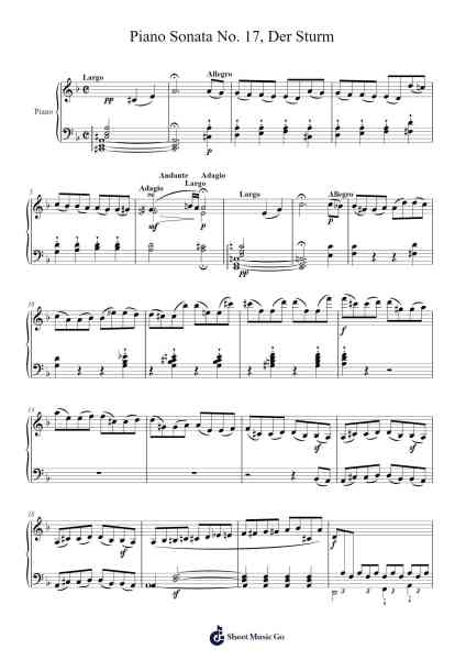 Piano Sonata No. 17 in D Minor, Op. 31, No. 2 "Der Sturm" Sheet Music by Ludwig van Beethoven-Arr.Krisbe Chadky