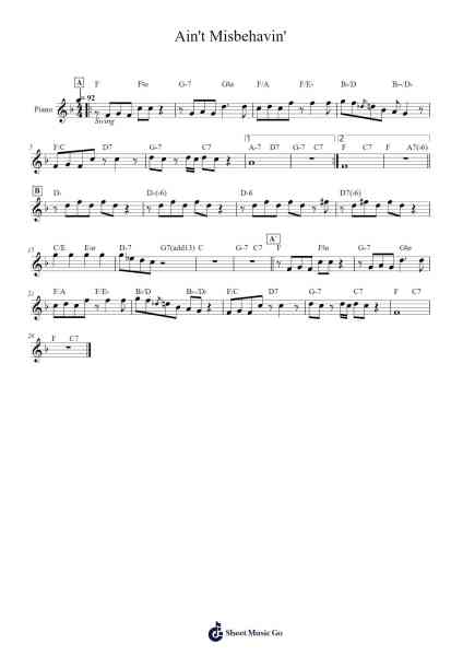 Ain't Misbehavin' Musica per pianoforte di Fats Waller/Harry Brooks - Arr.Holtbelle