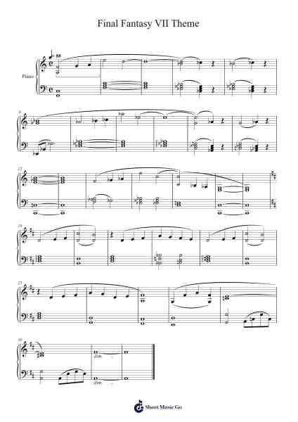 Final Fantasy VII - Main Theme Sheet Music by Rhys Collar-Arr.Wattkeith Louichild