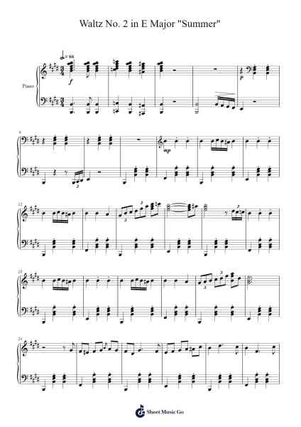Waltz No. 2 in E Major "Summer" Sheet Music by Stancon Bawell-Arr.Walry