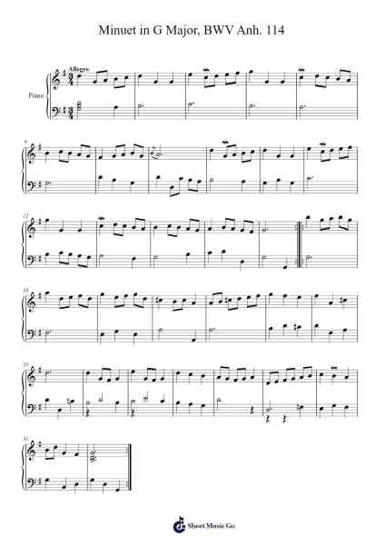 Minuet in G Major, BWV Anh. 114 Sheet Music by Johann Sebastian Bach-Arr.Browningking