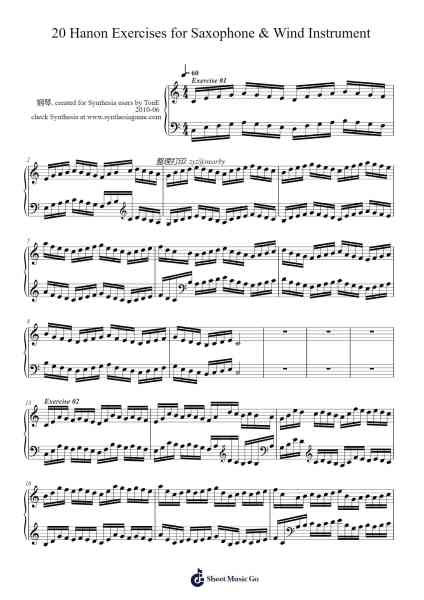 20 Hanon Exercises for Saxophone & Wind Instrument Sheet Music by Charles-Louis Hanon-Arr.Chrisboyd Crosean
