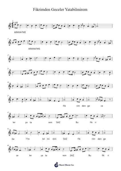 Fikrimden Geceler Yatabilmirem Sheet Music by undefined-Arr.Songes