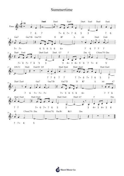 Summertime Sheet Music by Goerge Gershwin-Arr.Woolfwoolf Hartesopp