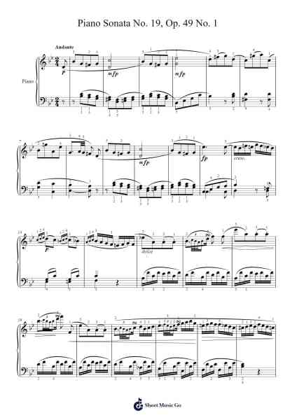 Piano Sonata No. 19 in G Minor, Op. 49, No. 1 Sheet Music by Ludwig van Beethoven-Arr.Joanreade Annlus